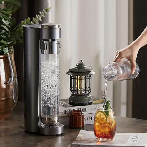 ABUKE Sparkling Water Machine，Soda Maker with 0.5L & 1L Bottles, Cordless Fizzy Drink Carbonator, Compatible with 60L CO2 Cylinders, for Water, Juice & Cold Beverages (CO2 Cylinder Not Included)