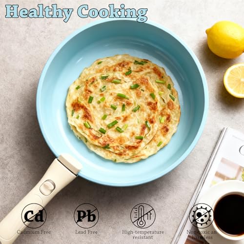 Fnorant 24 Pcs pots and pans set,cookware set non stick,pots and pans set Oven-safe and dishwasher-safe,PFAS/PFOA Free,Induction Dishwasher Oven Safe cookware set (Blue)