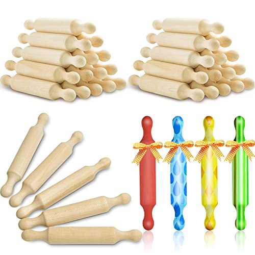 Suclain Wooden Mini Rolling Pin Long Kitchen Baking Small Dough Rolling Pin for Children Fondant Pastry Pizza Crafting and Imaginative Play for Halloween and Christmas Presents (30 Pieces,6 Inches)