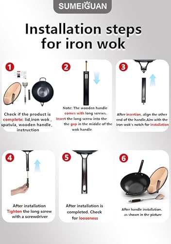 SUMEIGUAN 13.5" Carbon Steel Wok Pan - Pre-Seasoned Flat Bottom Woks & Stir-fry Pans Chinese Cookware with Lid & Spatula - For Pan-fry,Stir Fry, Steam, BBQ & Camping - Compatible with Induction, Gas