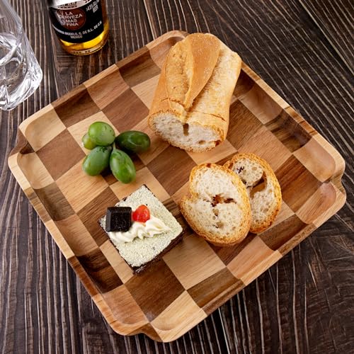 Wood Serving Trays - Set of 2 Square Serving Platters, Wooden Decorative Board Charcuterie Boards for Serving Breakfast Dinner Appetizers Coffee BBQ Party (1 x 9.6 in, 1 x 7.8 in)