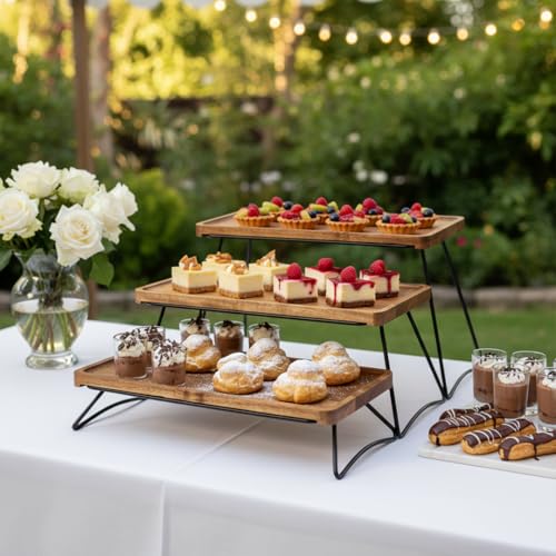 Oaklyn Rust Proof 3 Tier Wooden Cupcake Stand of Acacia Wood | Eco Friendly Tiered Tray Stand with Wooden Serving Trays & Platters for Party, Decor & Birthdays | 3 Tier Serving Tray Dessert Stands