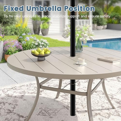 DIFY 7 Piece Patio Dining Set, 50" Round Table & Metal Chairs, Sandshell