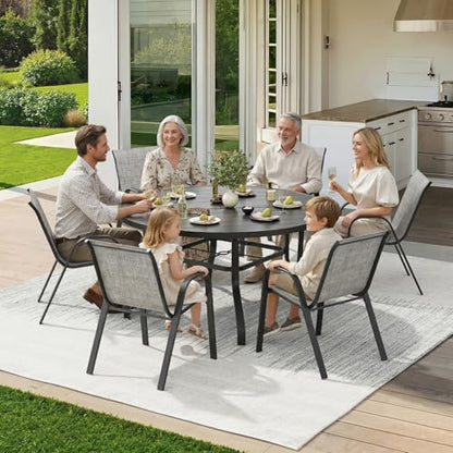 Soohow Outdoor Dining Set for 6, 7-piece Outdoor Patio Dining Set 6 x Stackable Patio Chairs & 1 x Round Table with Umbrella Hole, All-Weather Outside Table and Chairs for Backyard, Balcony, Porch
