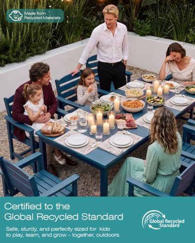 SERWALL Outdoor Dining Set, 9 Piece HDPE Patio Dining Set, Blue