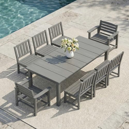 Kingdura 9 Piece Patio Dining Set for 8, All-Weather HDPE Patio Furniture, Ergonomic Chairs and 75.2'' Large Table Set with Built-in Umbrella Hole, UV-Resistant for Backyard, Deck, Poolside
