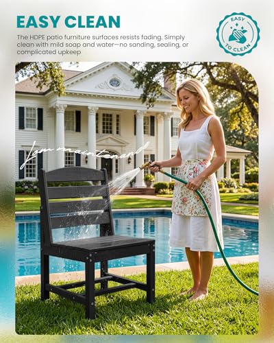 SERWALL Armless Outdoor Dining Set, Patio Dining Set for 6, Black