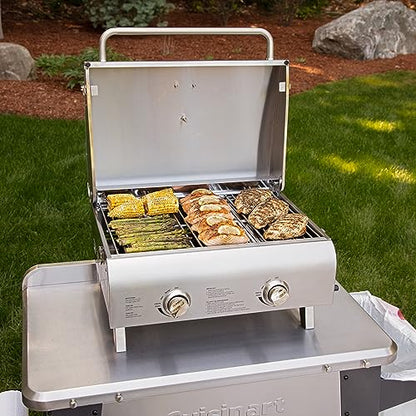 Cuisinart Chef's Style Tabletop Portable Propane Grill, 20,000 BTU Stainless Steel 2-Burner Outdoor Gas Grill for Camping, Tailgates, BBQ, Hassle-Free Setup, Twist-Start Ignition, CGG-306