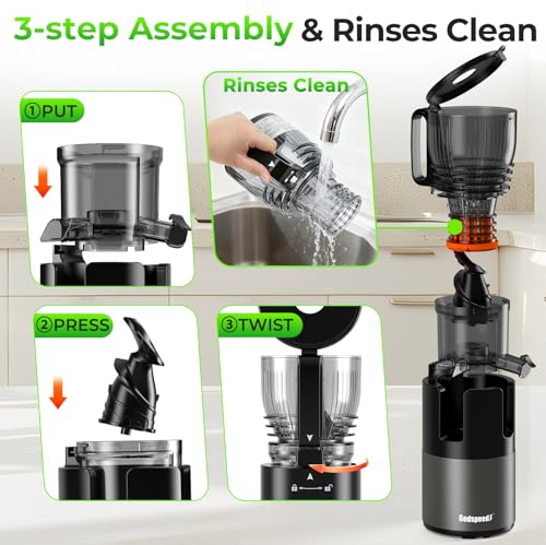 Godspeeds Juicer Machines with 5.8" Large Feed Chute, Slow Masticating Cold Press Juicer for Whole Fruits & Vegetables, Easy to Clean Design, High Juice Yield Home Juicer for Daily Wellness