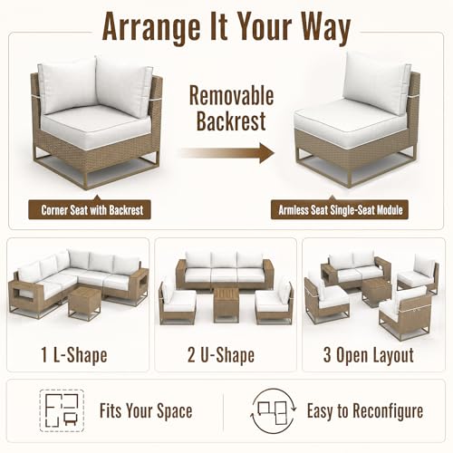 Outdoor Patio Furniture Set, PE Wicker Sectional Sofa with Thick Cushions