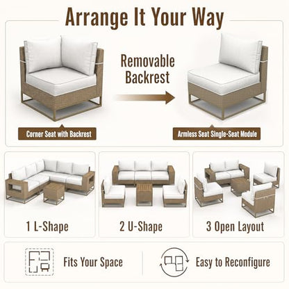 Outdoor Patio Furniture Set, PE Wicker Sectional Sofa with Thick Cushions