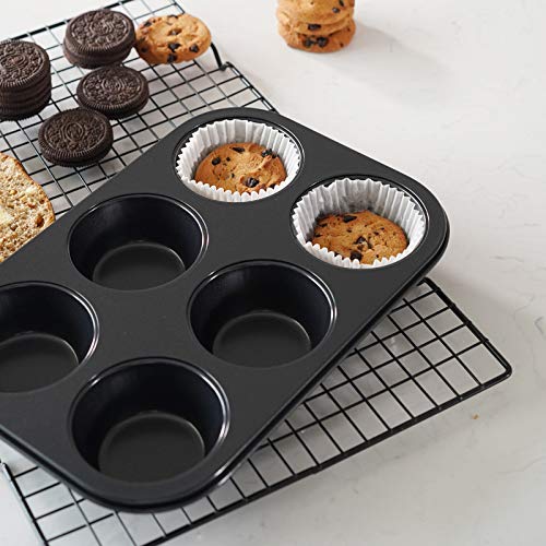 AGIgear Premium Non-Stick Muffin Baking Pan,2Packs Cupcake Pan,Stainless steel 6-Cup Muffin Tin (Black)