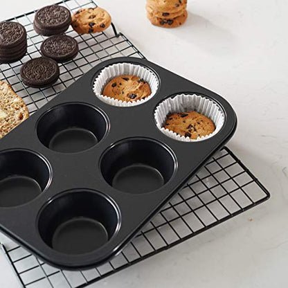 AGIgear Premium Non-Stick Muffin Baking Pan,2Packs Cupcake Pan,Stainless steel 6-Cup Muffin Tin (Black)