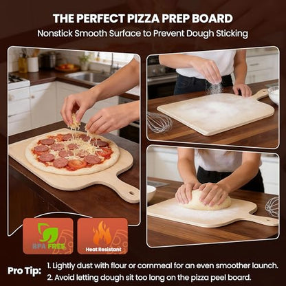 Gicyiit Pizza Peel, Premium 11-inch Wooden Nonstick Pizza Spatula Paddle with Easy-Glide Beveled Edge for Transferring, Serving, Versatile Pizza Board with Easy-To-Grip Handle for Oven, Stone, Grill