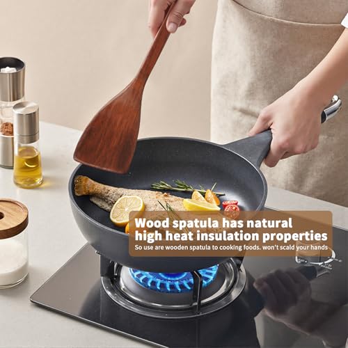 Wooden Spatula for Cooking, Long Handle Wood Spatulas for Non Stick Frying Pan, Right Hand Wood Turner for Cooking Kitchen Cookware