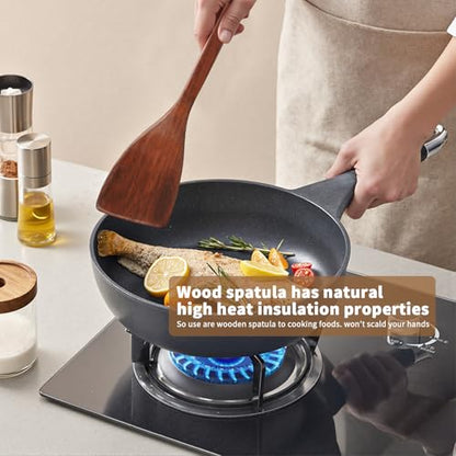 Wooden Spatula for Cooking, Long Handle Wood Spatulas for Non Stick Frying Pan, Right Hand Wood Turner for Cooking Kitchen Cookware