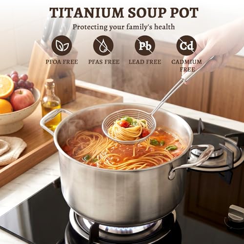 Ptaciow Titanium Stock Pot,8Quart Stock Pot with Lid,Lightweight and Healthy Soup Pot,Induction All Stovetops,Large Capacity Titanium Cooking Pot for Soup,Pasta,Boiling,Stewing