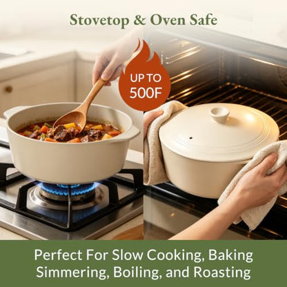 MAGNIFIQUE Slow Cooker, 4.5 Quart 8-in-1 Clay Pot Multi-Cooker, Non-Toxic Slow Cooker for Rice, Pasta, Steam & Proof, Nonstick, Oven Safe Pot to 500°F, Oatmeal