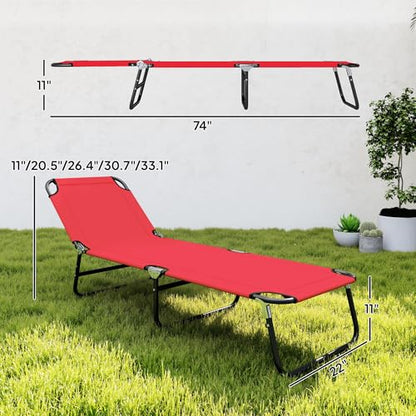 Outsunny Folding Chaise Lounge Pool Chairs, Outdoor Sun Tanning Chairs with 5-Level Reclining Back, Steel Frame for Beach, Yard, Patio, Red