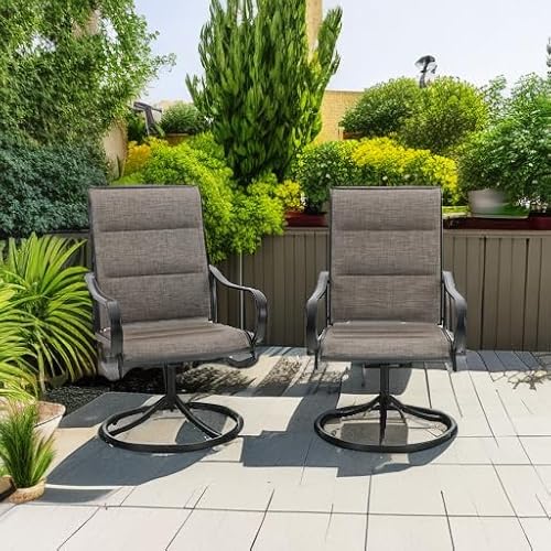 PHI VILLA Swivel Patio Dining Chairs Set of 2, Padded Textilene Mesh, Brown