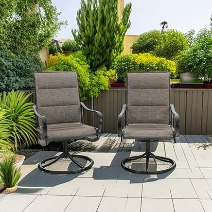 PHI VILLA Swivel Patio Dining Chairs Set of 2, Padded Textilene Mesh, Brown