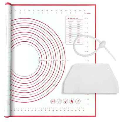 Silicone Baking Mat Super Large, 32x24 inch Silicone Pastry Non Stick Kneading Mat with Cable Ties and Dough Scraper, Measurement Food Grade Silicone Mat for Rolling Dough