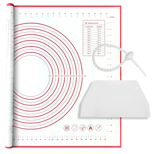 Silicone Baking Mat Super Large, 32x24 inch Silicone Pastry Non Stick Kneading Mat with Cable Ties and Dough Scraper, Measurement Food Grade Silicone Mat for Rolling Dough