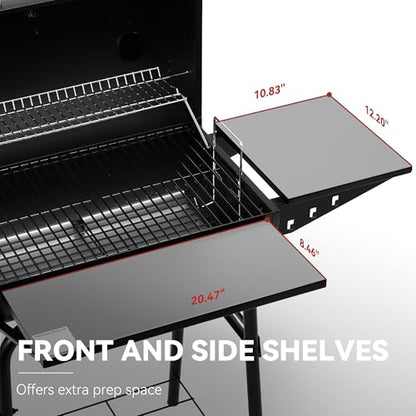 Royal Gourmet CC1624 Barrel Charcoal Grill, Large Charcoal Grill with Side & Front Shelves, 426 sq. in. Cooking Grid, Sturdy Side Shelf with Hooks, for Outdoor Backyard and Picnics, Black