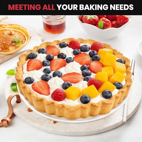 Maywe Tanso Upgraded 9 Inch Tart Pan with Removable Bottom, Non-Stick Deep Fluted Carbon Steel Quiche Pan, Includes Crust Shaper Ring - Quiche Baking Dish Tart Mold for Baking, Party & Festival