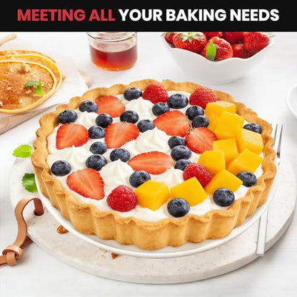 Maywe Tanso Upgraded 9 Inch Tart Pan with Removable Bottom, Non-Stick Deep Fluted Carbon Steel Quiche Pan, Includes Crust Shaper Ring - Quiche Baking Dish Tart Mold for Baking, Party & Festival