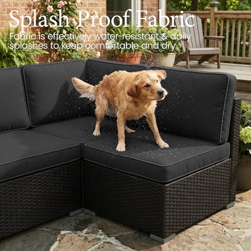 LayinSun 15 Piece Patio Furniture Set with Fire Pit Table, Outdoor Conversation Sets Wicker Rattan Sectional Sofa with Coffee Table
