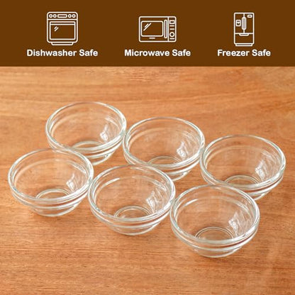 Iyulania 1.5 oz Clear Glass Bowl, Mini Prep Dish for Salt and Spices, Dishwasher and Microwave Safe, Stackable, Set of 6