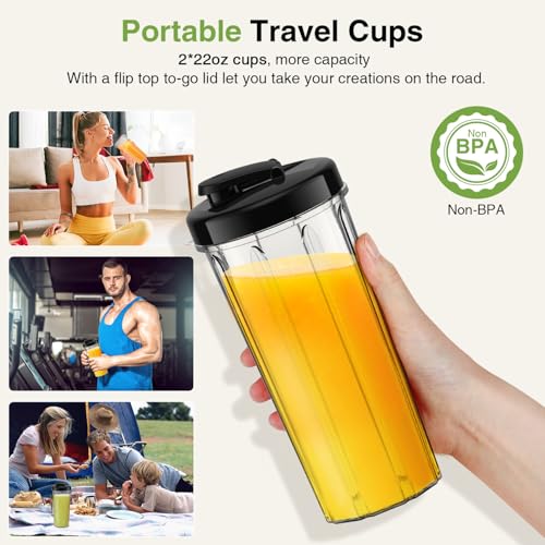 KOIOS Smoothie Blender, Max 1000w Personal Blender for Shakes and Smoothies, 12Pcs Coffee Grinder and Countertop Blenders Combo for Kitchen, Portable Smoothie Blenders with 2x22 oz To-Go Cups, Non-BPA