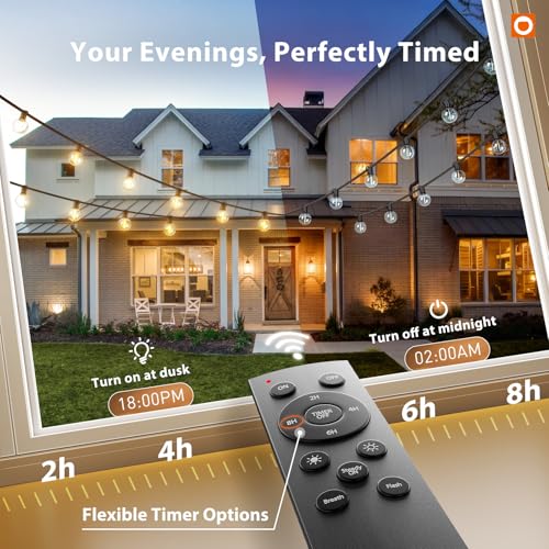 addlon 100FT Outdoor String Lights G40 with Remote, 54 LED Shatterproof Bulbs, Dimmable Patio Globe Lights Waterproof, Hanging Outside Lighting for Backyard, Garden, Deck, Balcony, Porch, Café, Decor