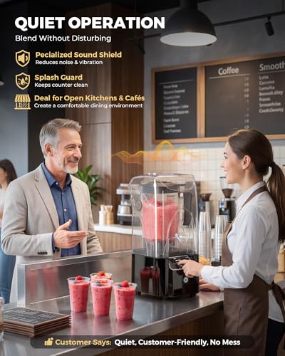 WantJoin Professional Commercial Blender With Shield Quiet Sound Enclosure 2200W Industries Strong and Quiet Professional-Grade Power, Self-Cleaning, Black