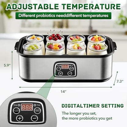 Yogurt Maker with Adjustable Temperature & Time Control,Digital Yogurt Maker Machine with 8×6oz Glass Jars,Make Trillions of Live Probiotics & Wellness Gifts for Men & Women