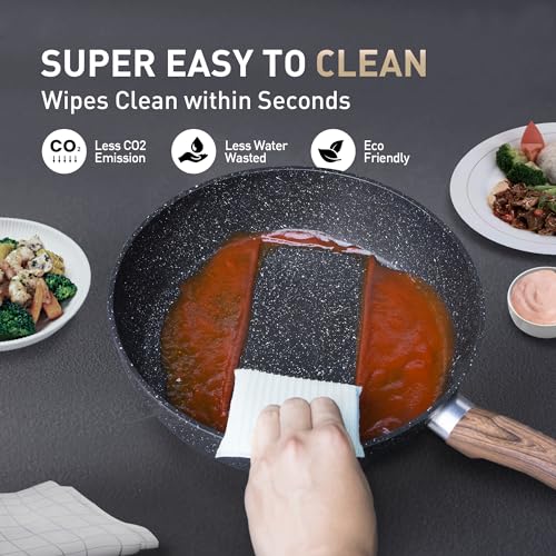 MAISON ARTS 17 Piece Pots and Pans Set Non Stick, Kitchen Cookware Sets with Nonstick Granite Stone Coating, Suitable for Induction Cooktops, Black