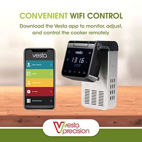 Vesta Precision Sous Vide Cooker, 30L Capacity, WiFi App Control and Large Display Screen,Foldable Design, IPX7 Waterproof, High Performance Immersion Circulator for Home & Professional Kitchen