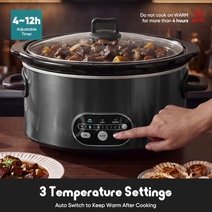 OLIXIS Slow Cooker 8 Quart, Ceramic Nonstick Coating, Programmable Slow Cooker with Dishwasher Stoneware Pot and Tempered Glass Lid, Multi Cookers with 3 Temperature, 35in Tangle Free Cord, Black