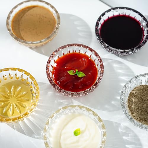 kanpura Mini Glass Bowls, Round Prep Bowl, Dishwasher Safe, Pinch Bowls for Dipping Spices Sauce, Stackable, 2 oz, Set of 6, (Clear)