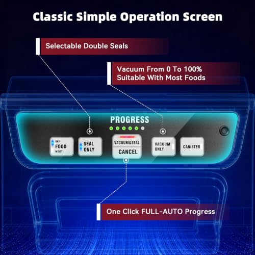 Next Gen Vacuum Sealer Machine, Potane Double Pump Food Vacuum Saver With Smart Visual Status System, Full Auto/Manual Functions, Built-in Safety Cutter&Guided Seal Bar, Start Kit Bags to Seal a Meal