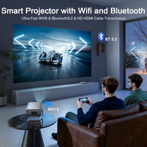 [3000 ANSI & Officially-Licensed APP] 4K Projector with WiFi and Bluetooth for Display Booths, Auto Focus Keystone & Dolby Audio, Smart Outdoor Projector with Adjustable Stand for Home Bedroom (grey）