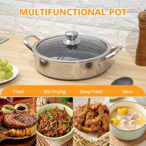 Toutrop Saute Pan,10 Inch Nonstick Deep Frying Pan,316L Stainless Steel Sauté Pan with Lid,Induction Cooking Pan,PFOA Free Cookware,Dishwasher & Oven Safe