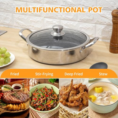 Toutrop Saute Pan,10 Inch Nonstick Deep Frying Pan,316L Stainless Steel Sauté Pan with Lid,Induction Cooking Pan,PFOA Free Cookware,Dishwasher & Oven Safe