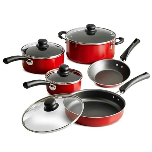 9-Piece Non-Stick Cookware Set – Vibrant Red Finish with Quick Release Surface for Easy Cooking