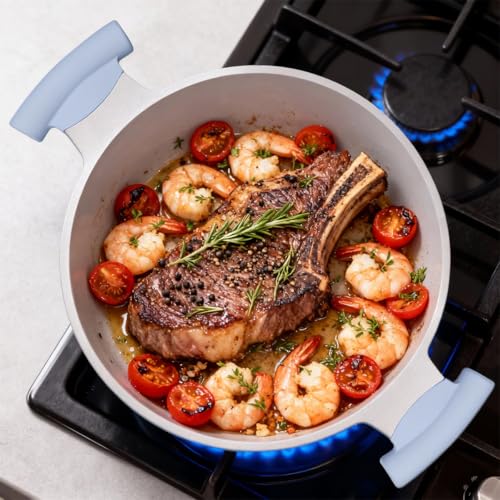 AIKENBBKK 5 Quart Stock Pot with Lid, Non Stick Cooking Pot, Ceramic Soup Pot Nonstick, Induction Cookware for Pasta,Soup,Spaghetti, Stay-Cool Handle, Suitable for All Stoves, PFAS-Free, Blue