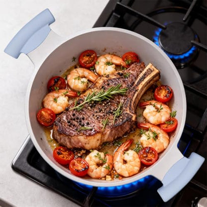 AIKENBBKK 5 Quart Stock Pot with Lid, Non Stick Cooking Pot, Ceramic Soup Pot Nonstick, Induction Cookware for Pasta,Soup,Spaghetti, Stay-Cool Handle, Suitable for All Stoves, PFAS-Free, Blue