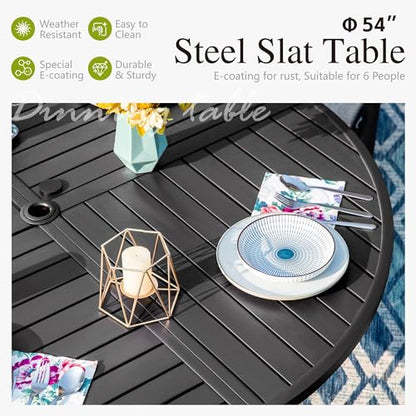 Sophia & William 7 Pieces Round Patio Dining Set for 6, Metal Patio Table and Rattan Chairs Set for Outside, All Weather Outdoor Dining Set with 1.6" - 2" Umbrella Hole