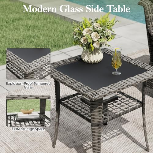 Mvpipi Patio Bistro Sets 3 Pieces with 360° Swivel Chairs Set of 2 - Outdoor Patio Furniture Set with PE Wicker Chairs and Side Table, Patio Conversation Sets for Porch, Garden, Balcony, Dark Gray