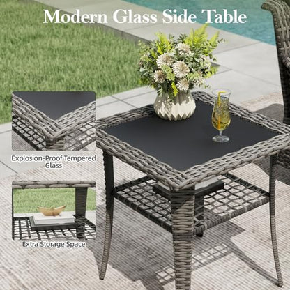 Mvpipi Patio Bistro Sets 3 Pieces with 360° Swivel Chairs Set of 2 - Outdoor Patio Furniture Set with PE Wicker Chairs and Side Table, Patio Conversation Sets for Porch, Garden, Balcony, Dark Gray